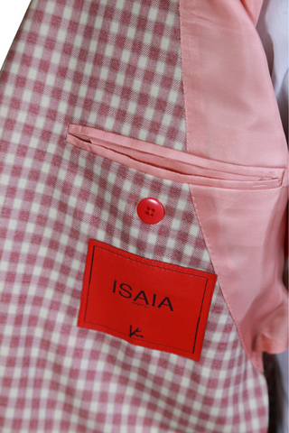 Isaia Red Shepherd's Check Wool Sport Jacket