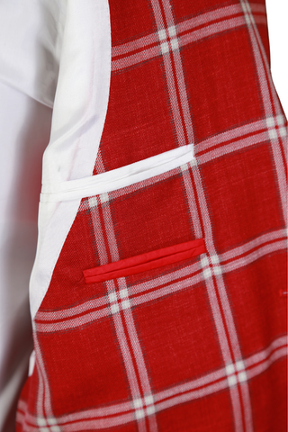 Isaia Red Windowpane Sport Jacket