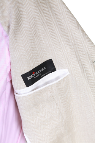Kiton Ivory Herringbone Linen-Wool Sport Jacket