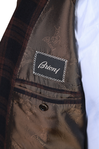 Brioni Double Breasted Plaid Wool Sport Jacket