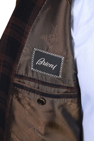 Brioni Dark-Brown Double Breasted Plaid Sport Jacket