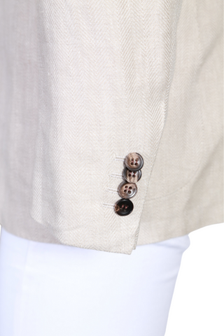 Kiton Ivory Herringbone Linen-Wool Sport Jacket