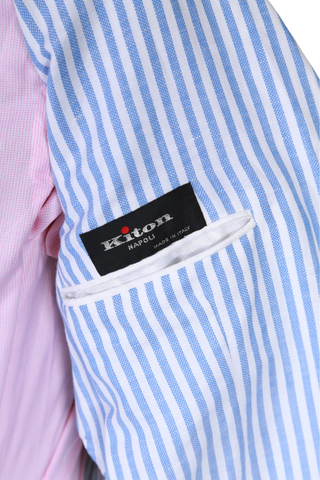 Kiton Light-Blue Striped Cotton-Linen Sport Jacket