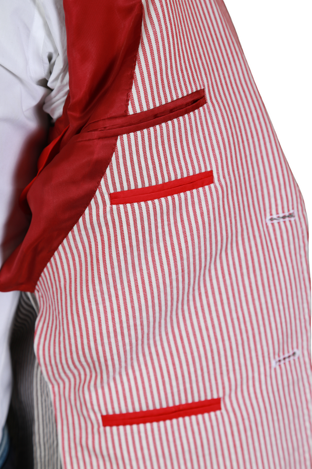 Isaia Red Striped Cotton Sport Jacket
