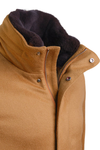 Kired by Kiton MUTP Cashmere Goose Down Overcoat w/ Fur Trim Collar