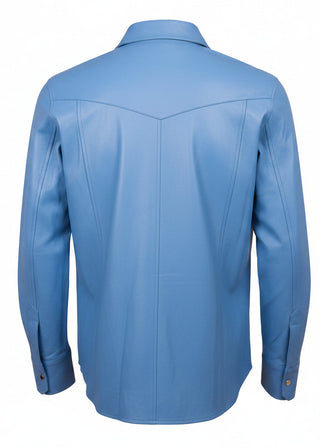 Blue leather jacket on a white background