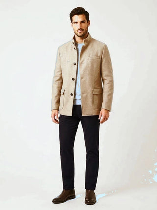 Beige Kired reversible coat on model