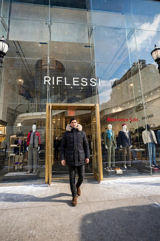 Eleventy Camo Coat — model front, Riflessi storefront