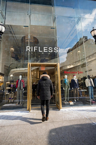 Eleventy Cotton-Wool Coat — model back, Riflessi storefront