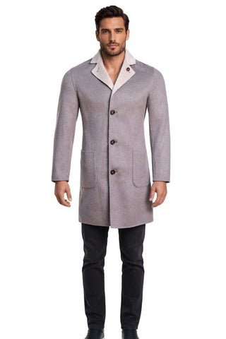 Gray PARANA1 overcoat with beige collar on model