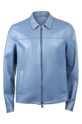 Kired Juan Lambskin Leather Zip-Up Jacket — Cornflower Blue