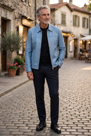 Kired Juan Lambskin Leather Zip-Up Jacket – Cornflower Blue