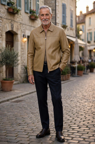 Kired Juan Lambskin Leather Zip-Up Jacket – Khaki