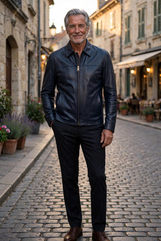 Kired Juan Lambskin Leather Zip-Up Jacket – Midnight Blue