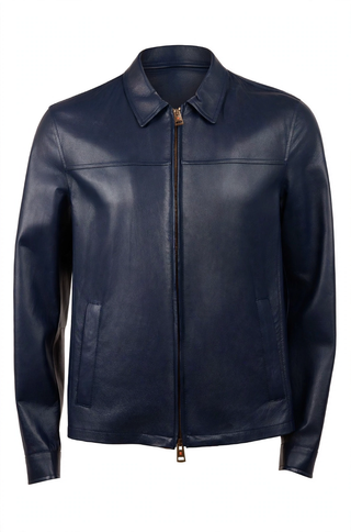 Kired Juan Lambskin Leather Zip-Up Jacket — Midnight Blue