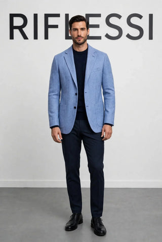 Sartorio Herringbone Virgin Wool Sport Jacket — Blue