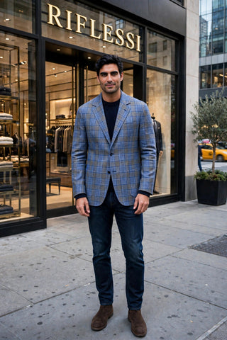 Sartorio Windowpane Virgin Wool-Silk-Linen Sport Jacket