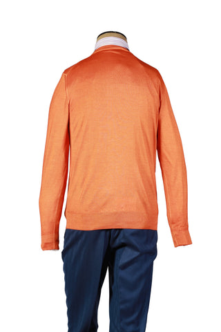 Fedeli Orange Cashmere-Silk Crewneck Sweater