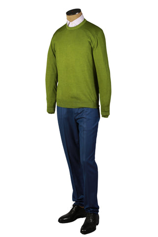 Fedeli Olive-Green Wool Crewneck Sweater
