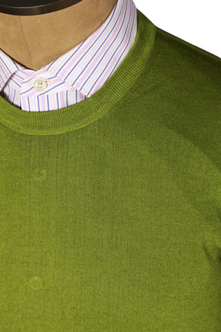Fedeli Olive-Green Wool Crewneck Sweater