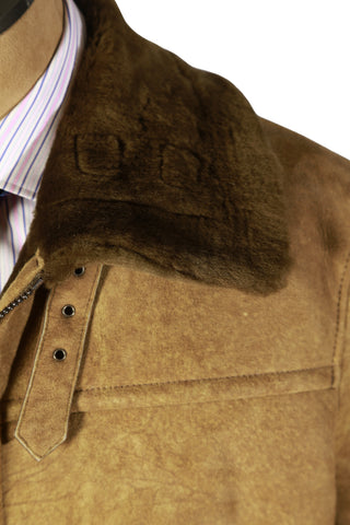 Hettabretz Caramel Shearling Lined Leather Overcoat