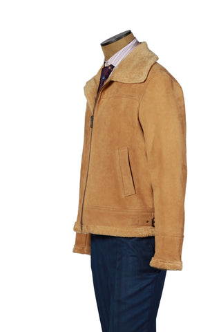 Hettabretz Golden-Brown Shearling Lined Leather Overcoat