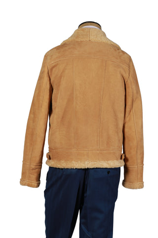 Hettabretz Golden-Brown Shearling Lined Leather Overcoat