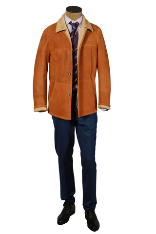 Hettabretz Orange Shearling Lined Leather Overcoat