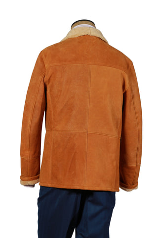 Hettabretz Orange Shearling Lined Leather Overcoat