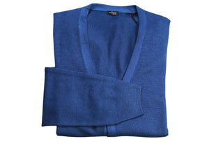 Kiton Blue Solid Wool V-Neck Sweater
