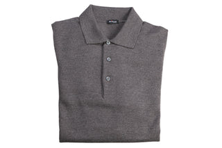 Kiton Dark-Grey Solid Wool Long Sleeve Polo