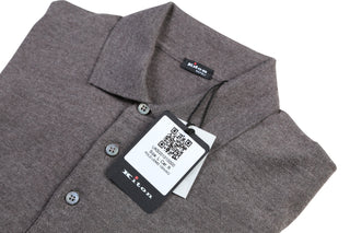 Kiton Dark-Grey Solid Wool Long Sleeve Polo