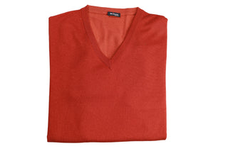 Kiton Red-Orange Solid V-Neck Sweater