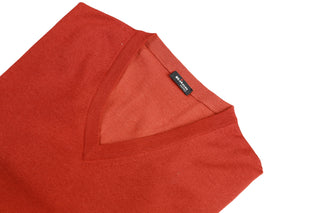 Kiton Red-Orange Solid V-Neck Sweater