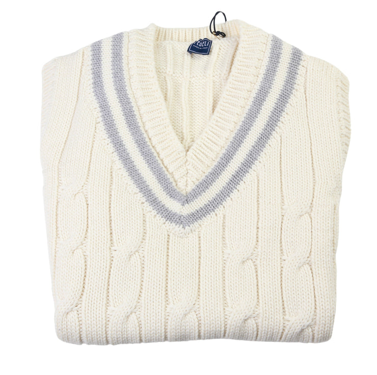 Fedeli Merino Wool V-Neck Varsity Sweater Vest