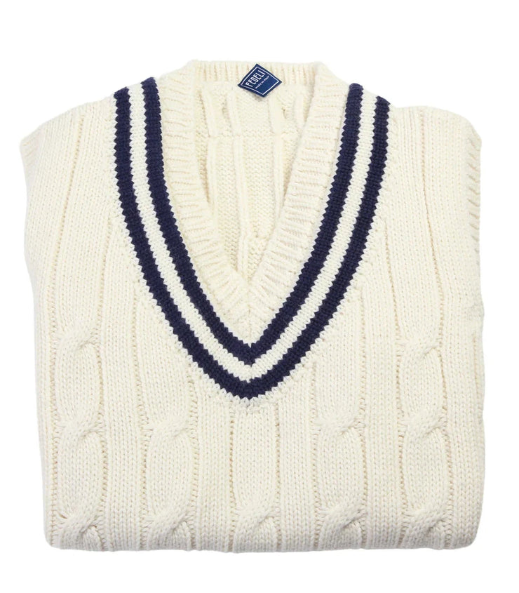 Fedeli Merino Wool V-Neck Varsity Sweater Vest