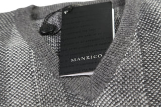 Manrico Grey Striped Cashmere V-Neck Sweater