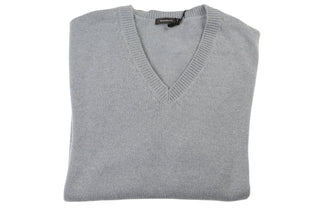 Manrico Grey Solid Cashmere V-Neck Sweater
