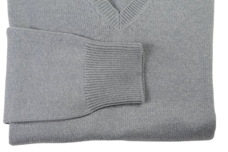 Manrico Grey Solid Cashmere V-Neck Sweater