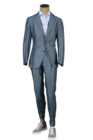 Brioni Dusty-Blue Herringbone Linen-Silk Suit