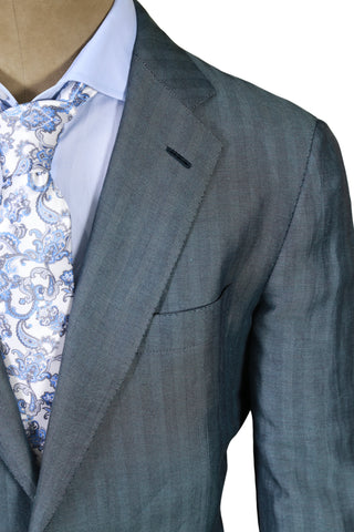 Brioni Dusty-Blue Herringbone Linen-Silk Suit
