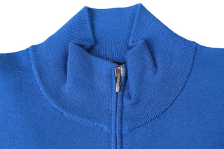 Manrico Baja-Blue Solid Cashmere Zip-up Sweater