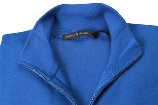 Manrico Baja-Blue Solid Cashmere Zip-up Sweater