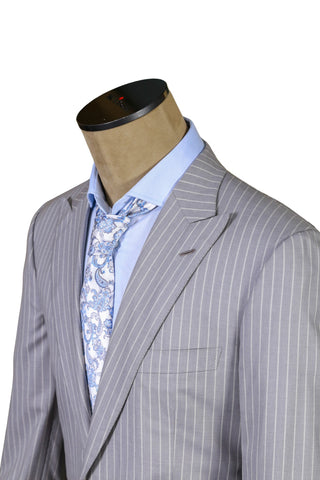 Brioni Light Grey Striped Wool Suit