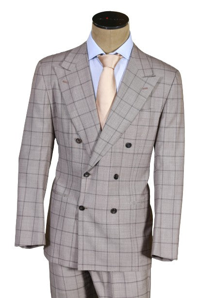 Kiton Beige Windowpane Wool Suit