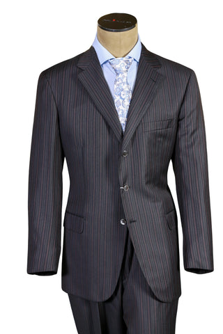 Brioni Dark-Grey Striped Wool Suit
