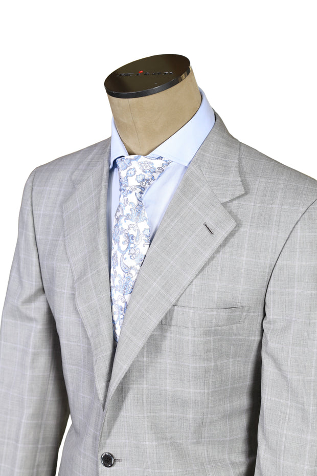 Brioni Checked Light Grey Suit