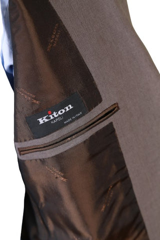 Kiton Light-Brown Solid Linen Suit