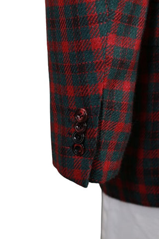 Kiton Red/ Green Checked Cashmere-Silk Sport Jacket