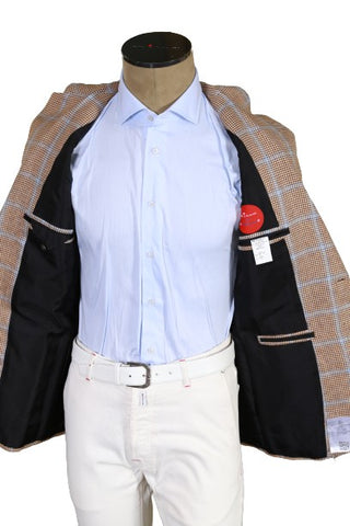 Kiton Tan Windowpane Linen Sport Jacket